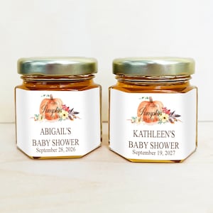Set of 12 A Little Pumpkin is on the Way Personalized Mini Honey Jar Favors, Baby Shower Honey Jar Favors Gifts DM119
