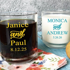 Set of 18 Wedding Favors, Couples Names Personalized Clear Coffee Mug Favors, Wedding Clear Coffee Mug Wedding Favors DM19