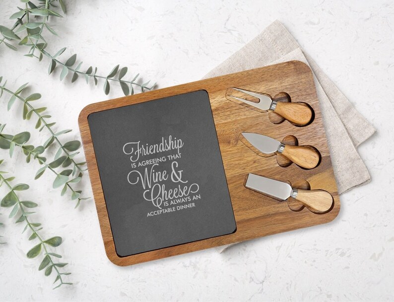 Personalized Slate & Acacia Wood Cheese Board: Charcuterie Board Gift ...