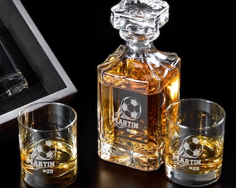 Personalized Soccer Decanter Set or Whiskey Glass: Etched Glass Gift