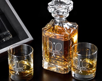 Personalized Tennis Decanter Set or Whiskey Glass: Etched Glass Gift