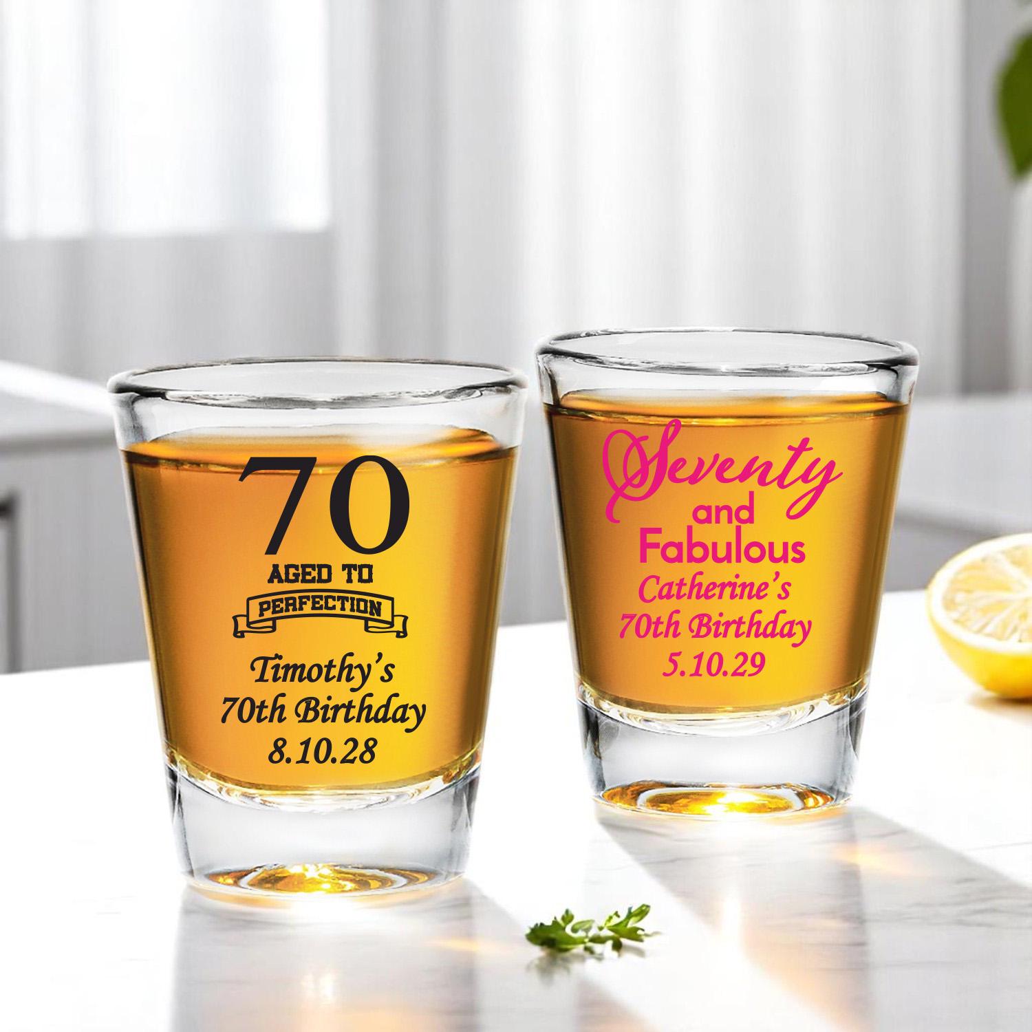 Personalized 70th Birthday Shot Glass Favors: Set of 24 - Etsy Israel, image size:1500x1500