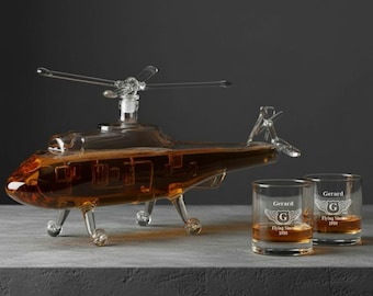 Black Hawk Helicopter Whiskey Decanter with Personalized Whiskey Glasses Set