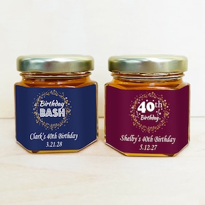 Set of 12 Birthday 40th Personalized Mini Jar with Honey, 40th Birthday Favors, Unique Personalized Honey Gifts DM11