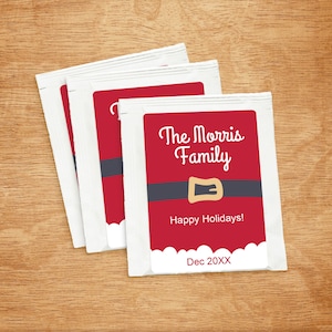 Santa Belt Christmas Tea Bag Favors: Personalized Holiday Stickers (Set of 24)