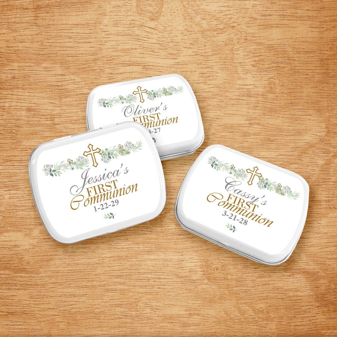 Communion Mint First Communion Mint Tin Favors: Personalized Floral Design, Set of 10 ...