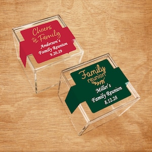 Set of 10 Personalized Family Reunion Square Favor Box with Labels, Family Reunion Clear Acrylic Box Party Favors DM130