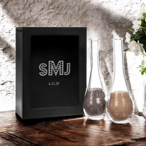 Couples Initials Monogram Engraved Unity Sand Ceremony Shadow Box Wedding Set (3-piece)