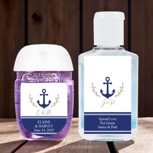 Beach Initials Anchor Wreath  Personalized Sanitizer Favor Labels, Beach Anchor Wedding Party Favors, Labels ONLY - DM78 - Set of 18