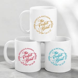 Set of 12 The Perfect Blend Personalized Coffee Mug Favors, Wedding Personalized Affordable Coffee Mug Party Favors DM19