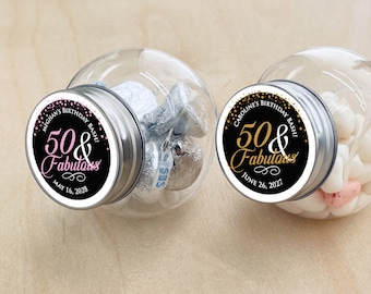 Personalized Mini Candy Jar Favors: 50th Birthday, Set of 12