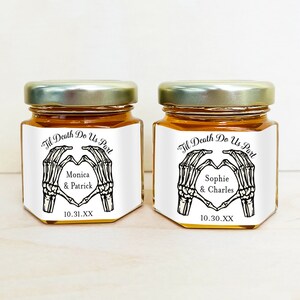 Set of 12 Til Death Do Us Part Halloween Personalized Mini Honey Jar Favors Or Labels Only for Honey Jars Halloween Favors DM134