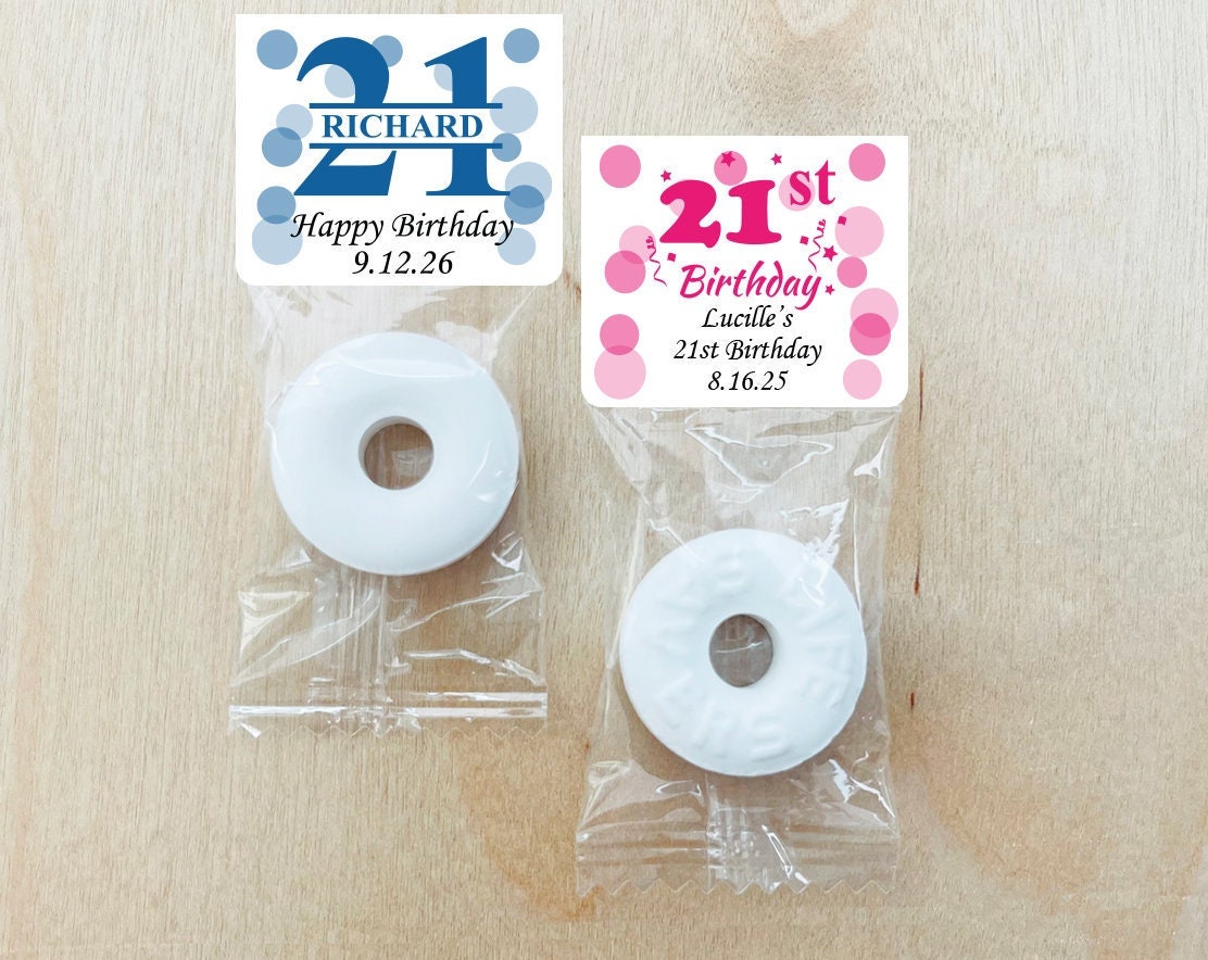 Set of 25 Birthday Party Favors, 21st Birthday Party Favors, Personalized  Party Favors, Personalized Lifesaver Candy Favors Mint DM38 