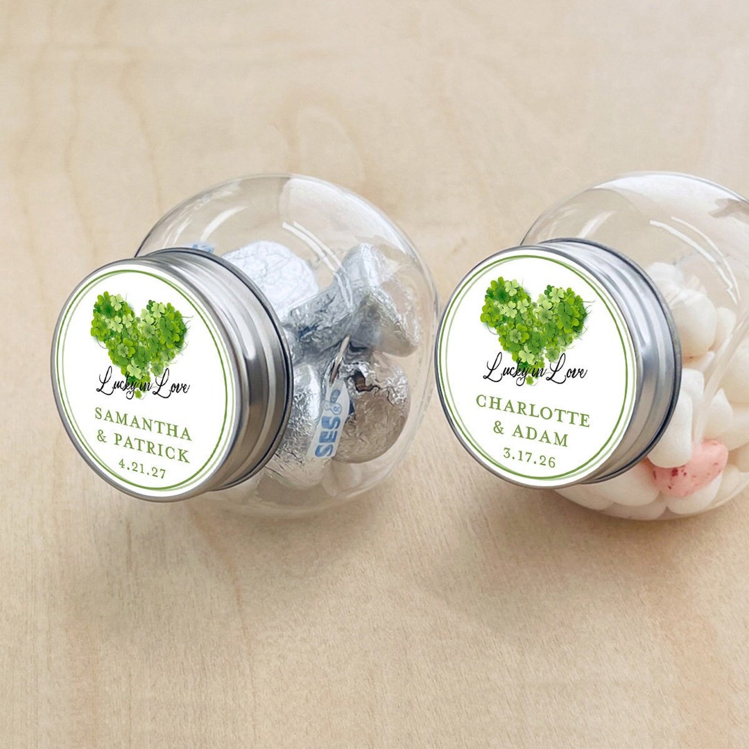 Shamrock Irish Wedding Favors: Personalized Mini Candy Jars, Set of 12 ...