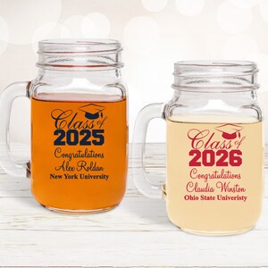 Set of 24 Class of 2024 Personalized 16 oz. Mason Jar Drinking Glass Favors, Graduation Large 16 oz Personalized Mason Mug Party Favors DM56