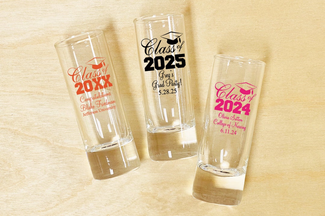 Set of 24 Class of 2024 2025 Personalized Tall Shooter Shot Glass