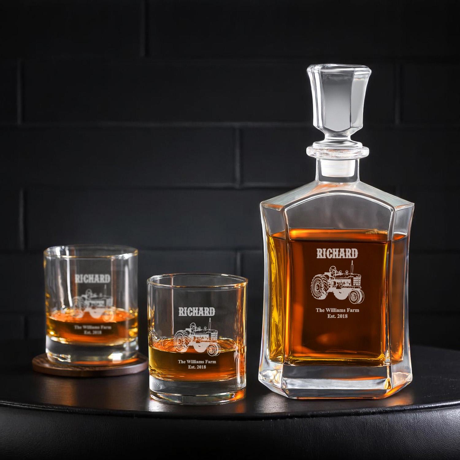 Tractor Personalized Capitol Whiskey Decanter or Whiskey Rock Glass Gift Set, Farm Tractor Gift, Farmer Gifts DM97