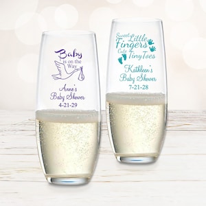 Set of 24 Baby Shower Design Personalized Stemless Champagne Flutes Favors, Baby Shower Stemless Champagne Party Favors DM6