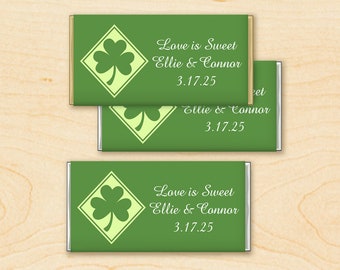 Set of 12, Shamrock Irish Personalized Hershey Chocolate Bar Favors, Irish St. Patrick's Day Wedding Chocolate Bar Party Favors DM27