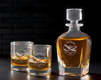 Aviator Personalized Lismore Whiskey Decanter or Whiskey Rock Glass, Whiskey Decanter Set, Aviator Pilot Gifts