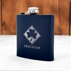 Irish Shamrock Personalized Engraved Flask, Hip Travel Flasks, Shamrock Gifts, St. Patrick&#39;s Day Themed Gifts DM27