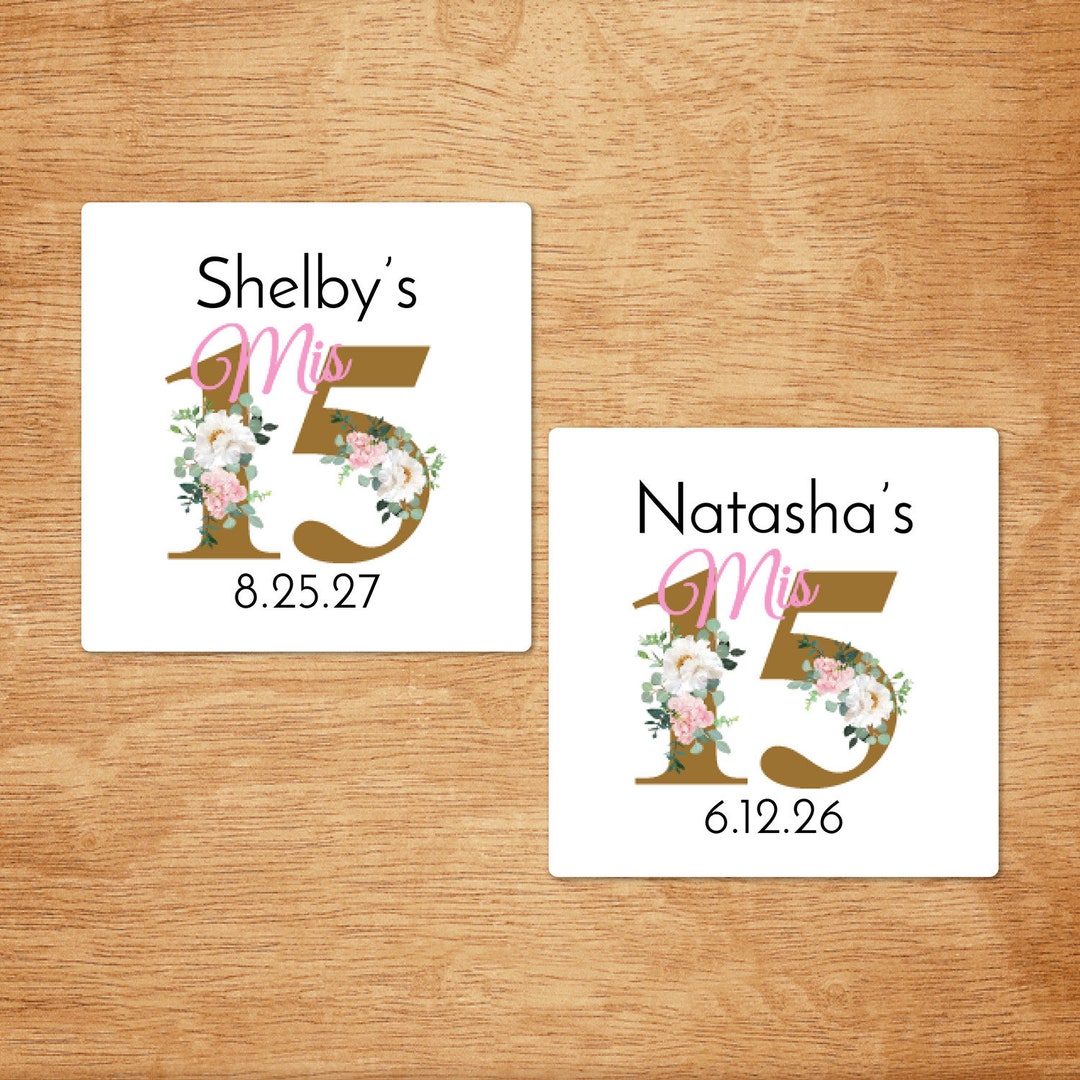 Set of 24 Personalized Floral Mis Quince Square Favor Labels - Etsy