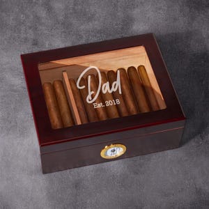 Dad Personalized Engraved Cherry Wood Cigar Humidor 50 Count Cigar Box, Best Gifts for Dad, Gifts For Every Dad DM28