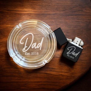 Dad Personalized Etched Engraved Round Cigarettes Ashtray, Etched Glass, Round Ashtray, Best Gifts for Dad, Gifts For Every Dad DM28
