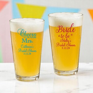 Set of 24 Bridal Shower Bulk Favors, Bridal Shower Personalized Pint Glass Favors, Bridal Shower Beer Glass Party Favors DM2