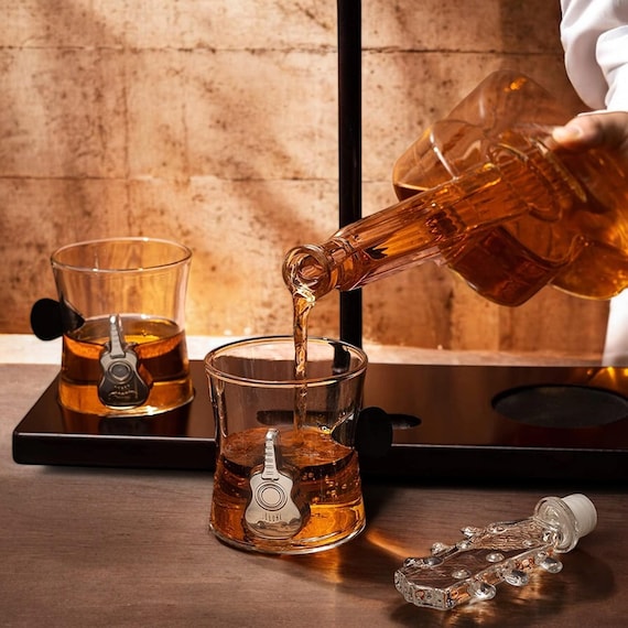 Personalized Whiskey Decanter Set With 2 Glasses - Engraved ShieldStar Design, 27 Oz Decanter, Gift For Men