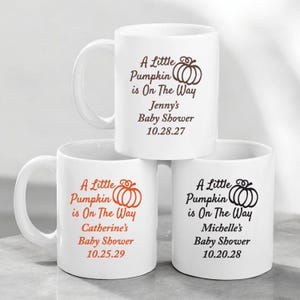 Set of 12 A Little Pumpkin is on the Way Baby Shower Personalized Coffee Mugs, Baby Shower Coffee Mug Favors DM119