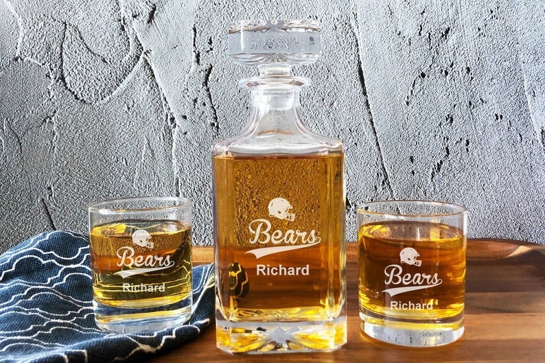 Football Personalized Classic Decanter or Whiskey Rock Glass Etsy