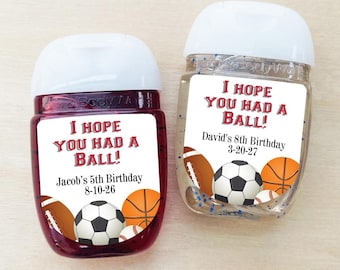 Sports Birthday Personalized Labels, Football Baseball Soccer Basketball Birthday Sanitizers Labels, LABELS ONLY - DM226 - Set of 18