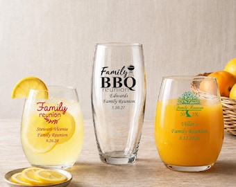 Personalized Family Reunion Champagne Wine Favors:  Stemless Glasses , Set of 24