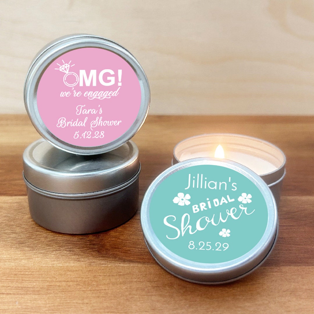 Set of 12 Bridal Shower Personalized Round Travel Candle Tins, Bridal ...