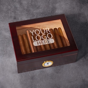 Your Text Image or Logo Personalized Engraved Cigar Humidor 50 Count, Birthday Gifts, Corporate Gifts  Cigar Humidor