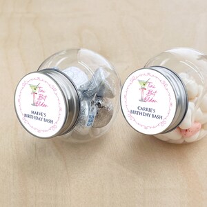 Birthday Bash Favors, Set of 12 A Tini Bit Older Personalized Mini Round Candy Jar Glass, Birthday Jar Bottle Favors with Labels DM217