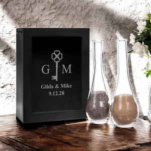 Couples Name Initials Key Design Engraved Unity Sand Ceremony Shadow Box Wedding Set (3-piece)