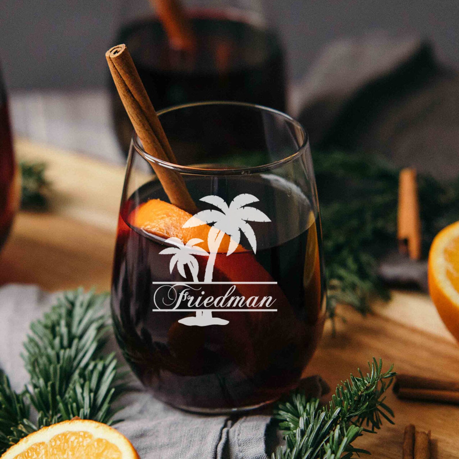 Palm Tree Custom 15 oz Stemless Wine Glass Wine Lovers Gifts Etsy