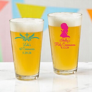 Set of 24 First Holy Communion Favors, Personalized Pint Glass Party Favors, Religious Holy Communion  Beer Party Favors DM76