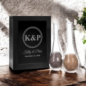 Wedding Round Frame Couples Initials Engraved Unity Sand Ceremony Shadow Box Wedding Set (3-piece)