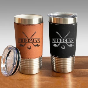 Golf Personalized Leatherette Hot or Cold Drink Tumbler, Golf Personalized Birthday Gift, Coffee Tumbler Gift ED51