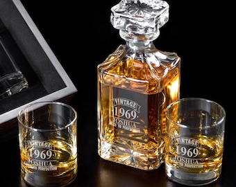 Aged To Perfection Personalized Engraved Decanter Whiskey Set or Whiskey Rock Glass, Milestone Birthday Gifts DM882-ZI