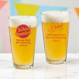 Set of 24 Class Reunion Personalized Beer Pint Glass Party Favors, Class Reunion School Reunion Party Favors DM568