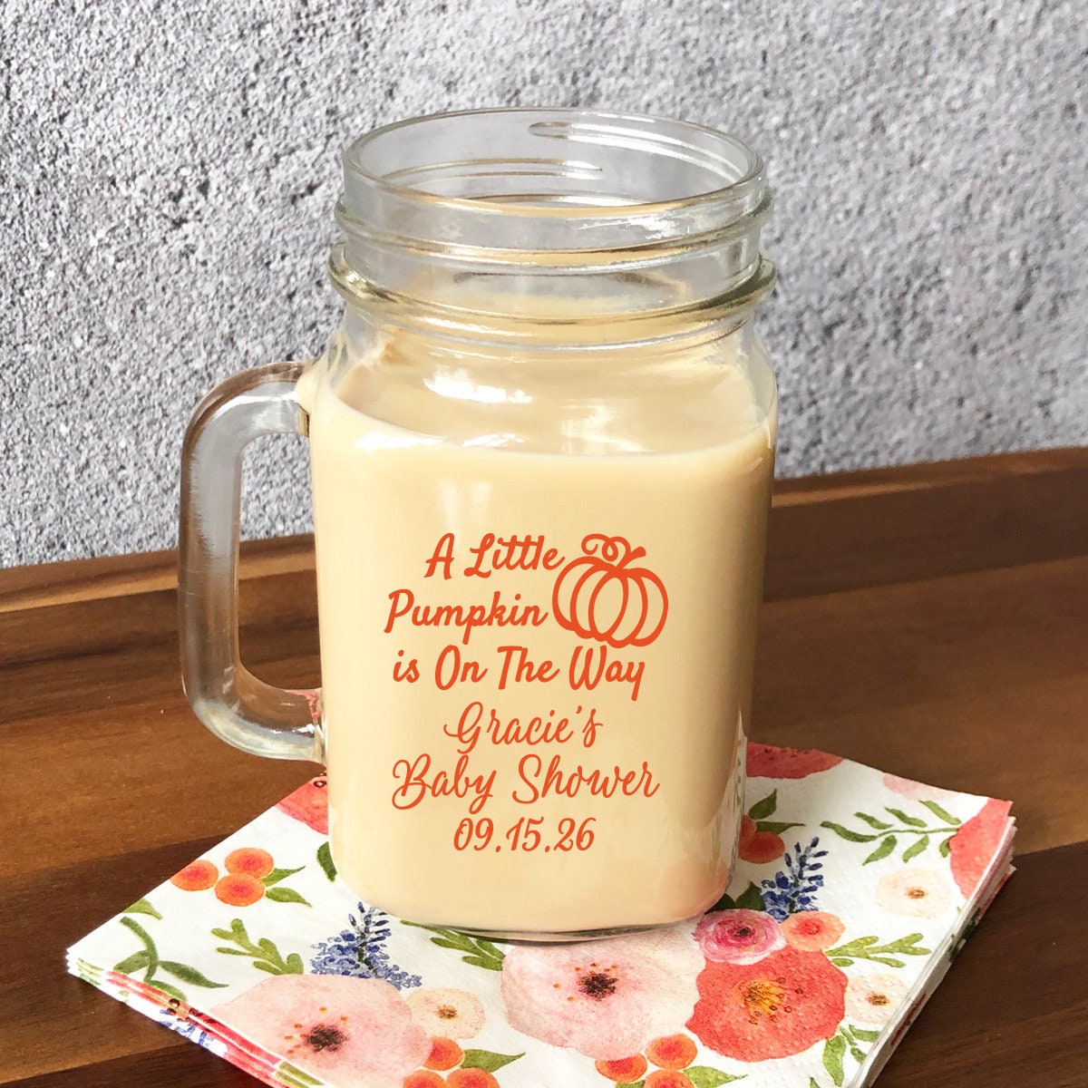 Set of 18 Personalized A Little Pumpkin Is On The Way Big Size Drinking Mason Mug, Personalized Mug Baby Shower Favors DM16-i8