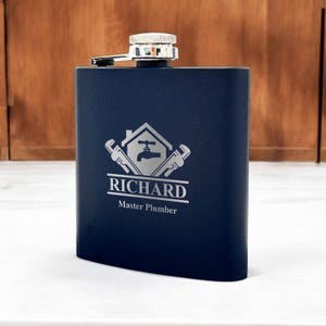Plumber Personalized Engraved Flask Engraved Customized Flask, Hip Travel Flasks, Plumbers&#39; Gifts, Gifts for Plumbers DM30