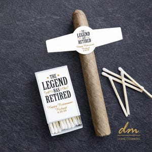 Custom Cigar Bands The Legend Has Retired Personalized White Box Matchboxes, Cigar Labels Retirement Favors DM105