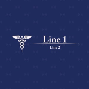 May include: A white medical symbol with wings and a staff, along with the text "Line 1" and "Line 2" in a clean, sans-serif font. The background is a dark blue with a repeating pattern of small white bow ties.