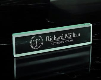 Lawyer Engraved Personalized Glass Desk Name Plate, Attorney Desk Name Plates DM229-A