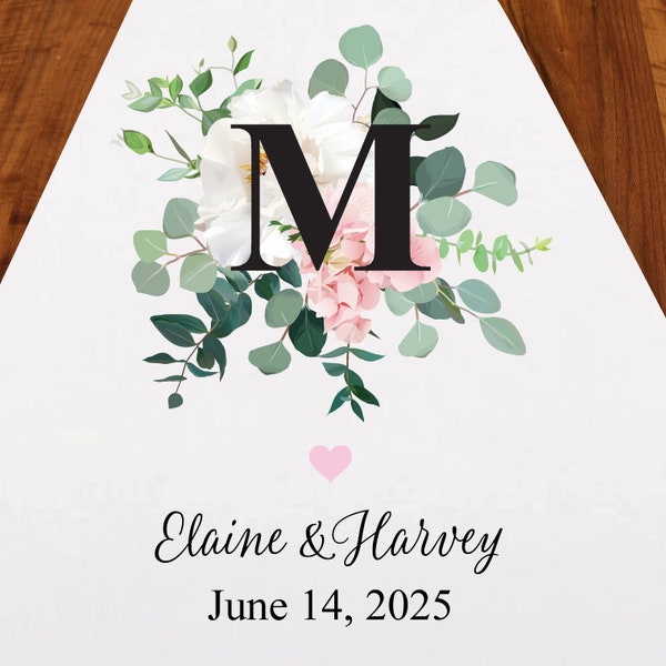 Initial Monogram Flowers Personalized Aisle Runner | DM78-13 | Personalized Wedding Ceremony Aisle Runner